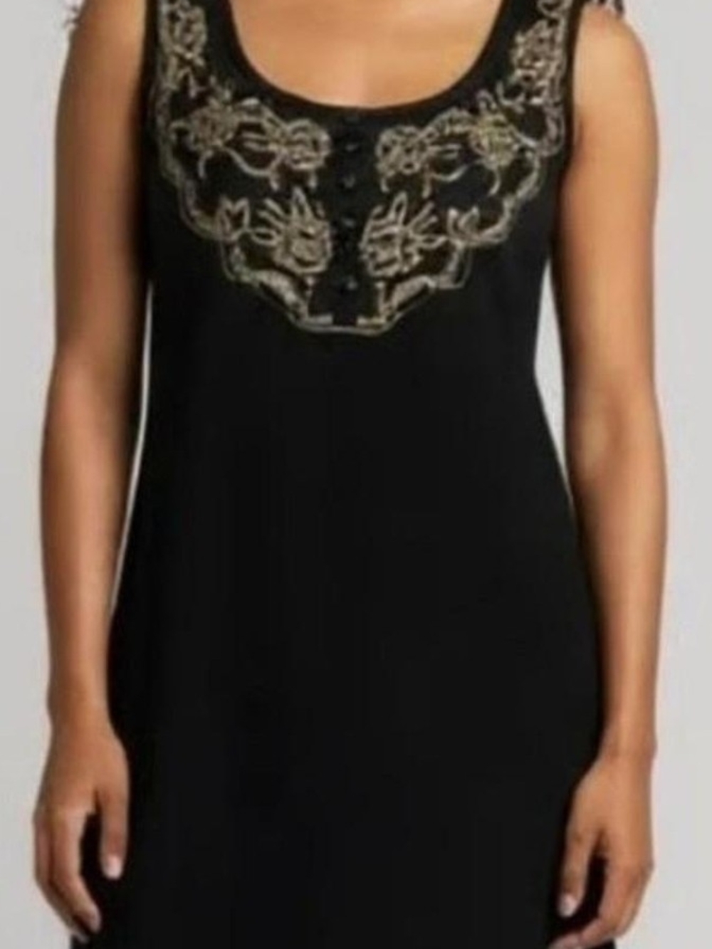 Free People Black Sleeveless Dress with Gold Embroidered Yoke